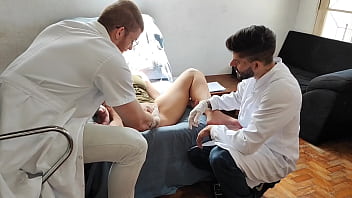 Naughty Girl Went To The Gynecologist And Gave It Up For Both Doctors