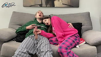 Little Step Sister’s Eager Hands Jerk Off Step Brother’s Thick Cock Until He Explodes In A Massive Cumshot