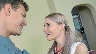 Busty Blonde Cheerleader Gets A Hard Fucking From Her Stepdad Before A Huge Facial Cumshot