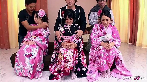 Rare Japanese Gangbang With Three Adorable Jav Teens Showing Off Their Hairy Pussies